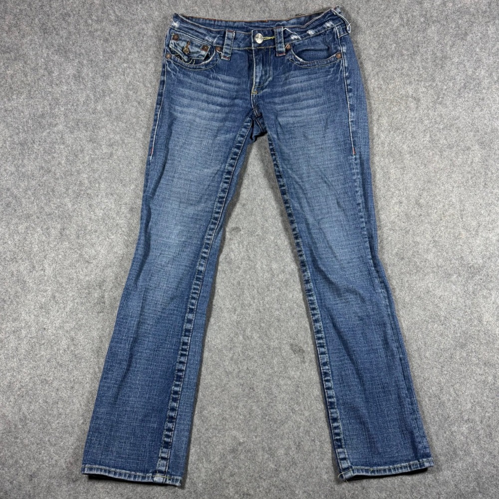 True Religion Billy Big T Jeans Womens 27 Blue Bootcut Low Rise Contrast Stitch